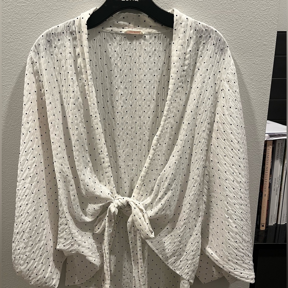White Polka Dot Tie-Front Blouse